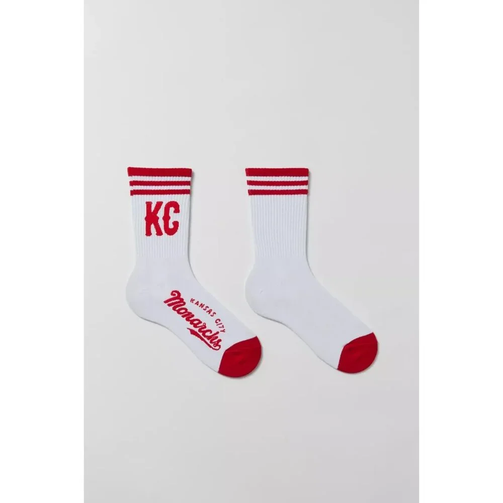 Urban Outfitters Kansas City Striped Crew Socks OS Unisex White Red Logo NEW